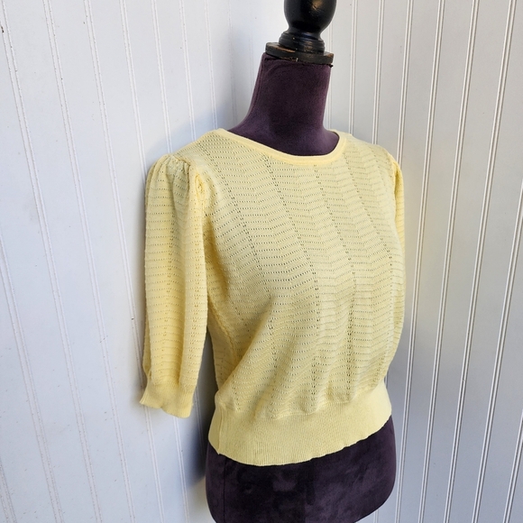 Madison+Hudson Womens Knit Yellow Sweater Puff Sleeve Rayon Petite PM - Picture 2 of 12